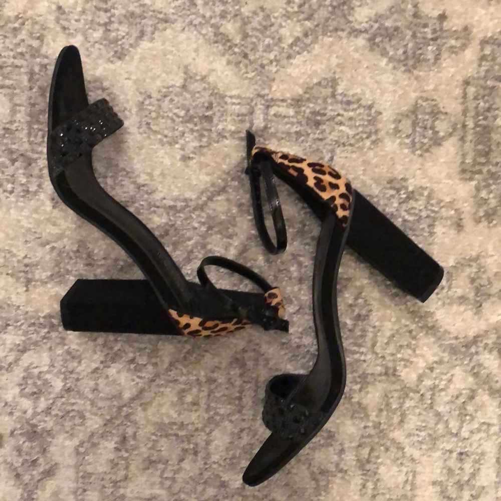 Kenneth Cole black and calf hair / leopard heels